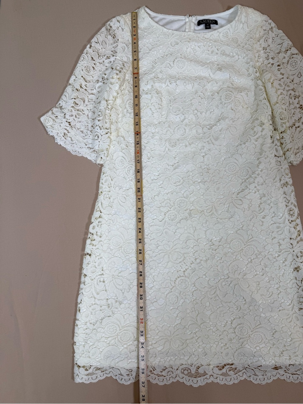 Lauren by Ralph Lauren Ivory Lace Midi Shift Dress, size 10. - Picture 5 of 13